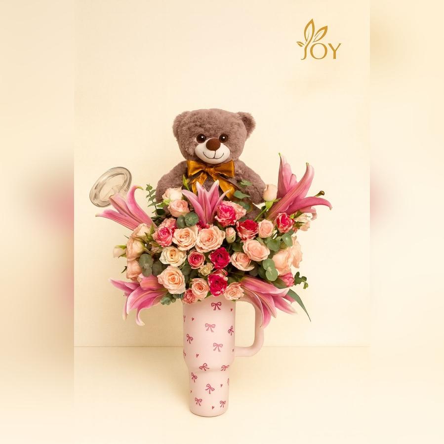 Stanley Cup with Flowers & Teddy.