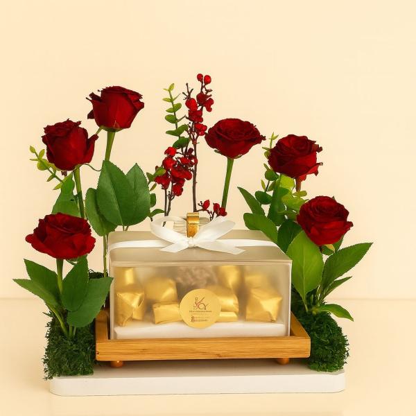Red Roses with Mixed Chocolate Box (½ KG